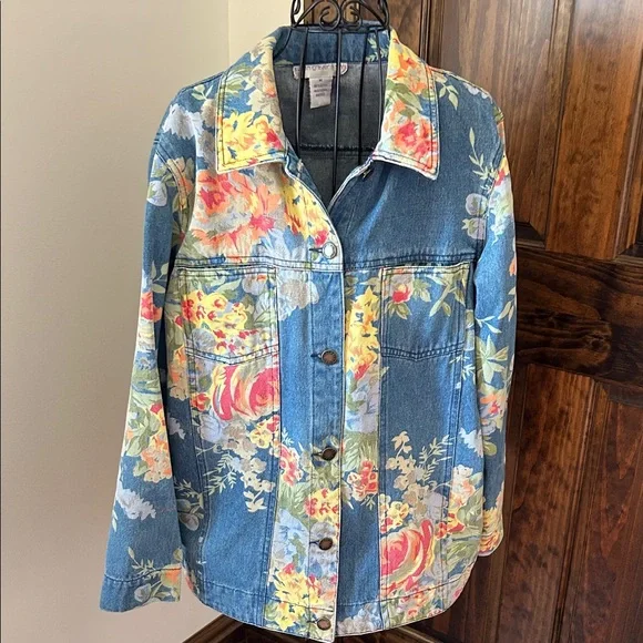 Susan Graver Floral Jean Jacket - Blue and Multicolor - Picture 4 of 8